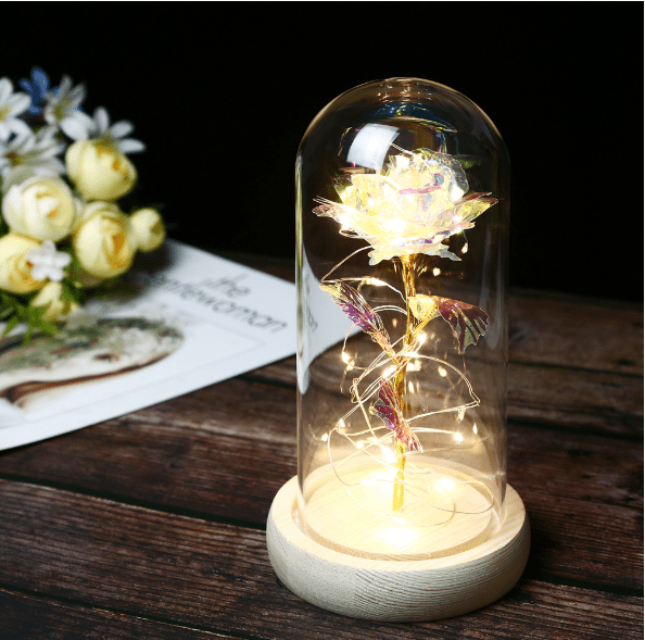 Gadget Gerbil Transparent LED Enchanted Rose Lamp with Wooden Base
