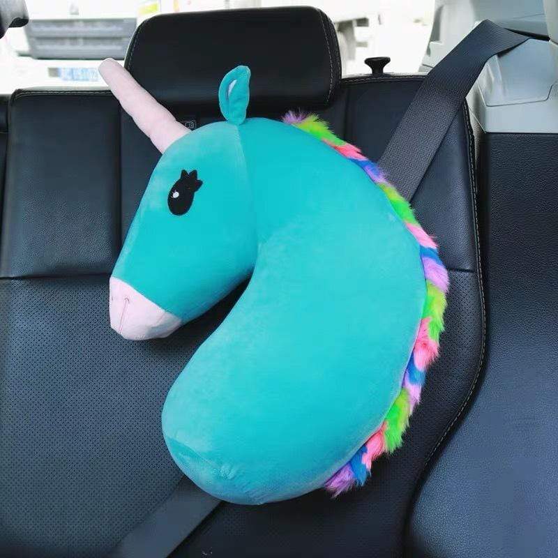 Gadget Gerbil Turquoise left Unicorn Seat Belt Pillow