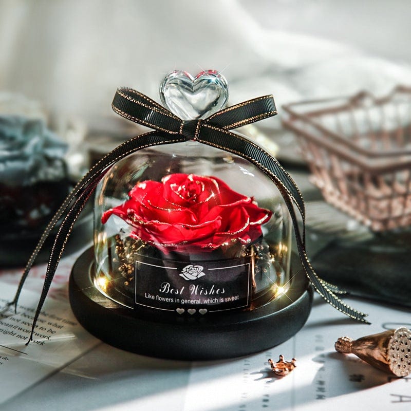 Gadget Gerbil Valentine's Day Christmas Dried Flowers For Home Decor Wedding Gifts Dried Flowers Eternal Real Rose Home Decor With LED In Glass