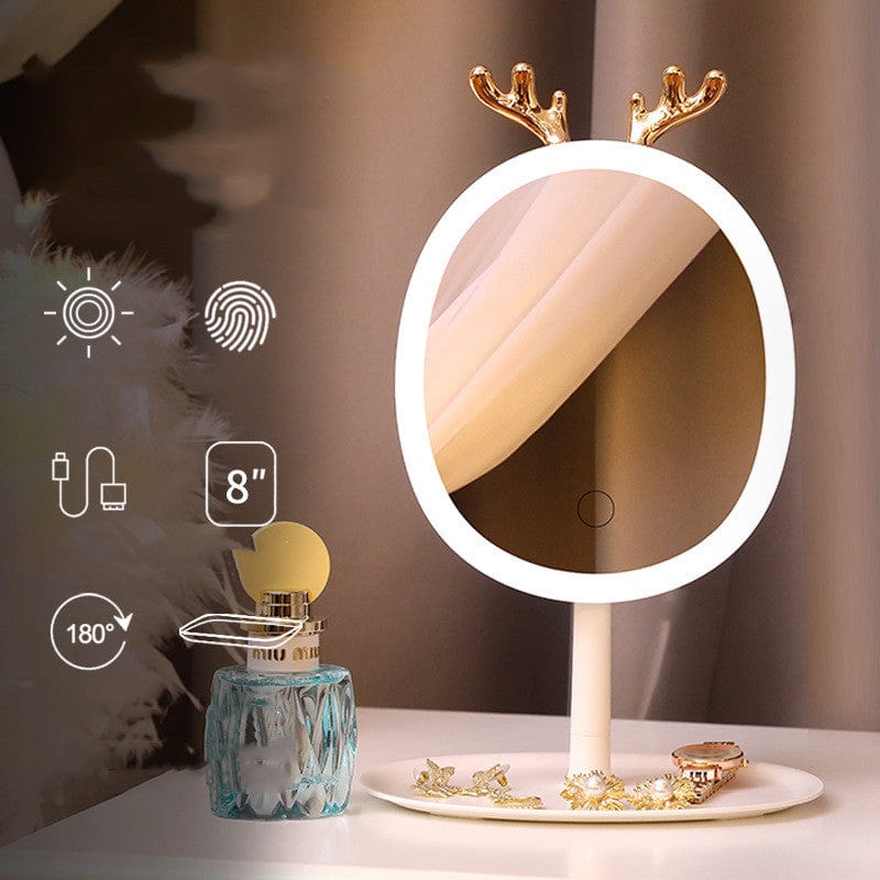 Gadget Gerbil White LED Smart Makeup Mirror Antler Design with Wireless Charging