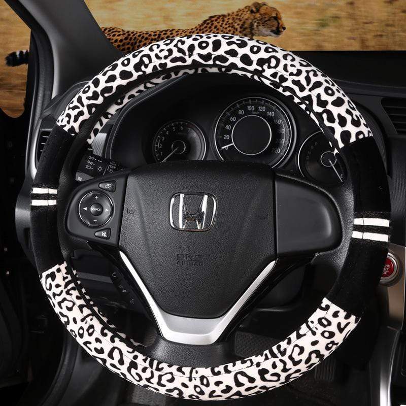 Gadget Gerbil White Leopard Print Steering Wheel Cover