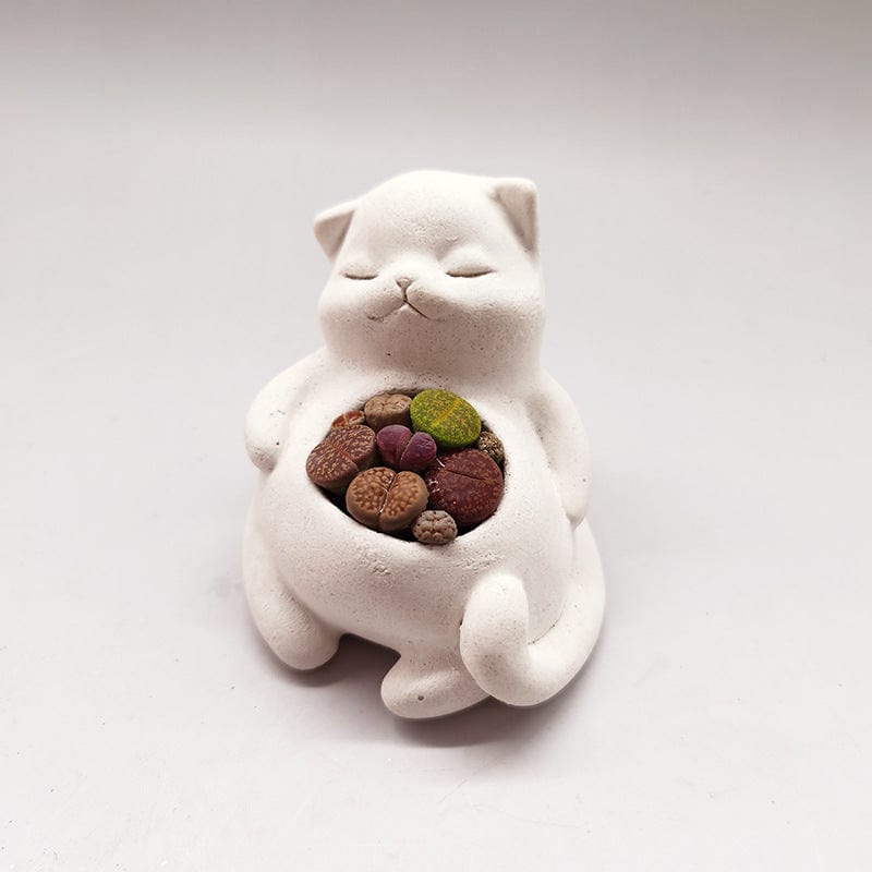 Gadget Gerbil White Sleeping Cat Succulent Pot
