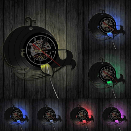 Gadget Gerbil With LED Lights Vinyl Record Whale Wall Clock