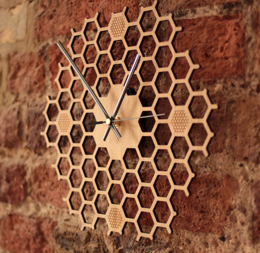 Gadget Gerbil Wooden Honeycomb Shaped Wall Clock