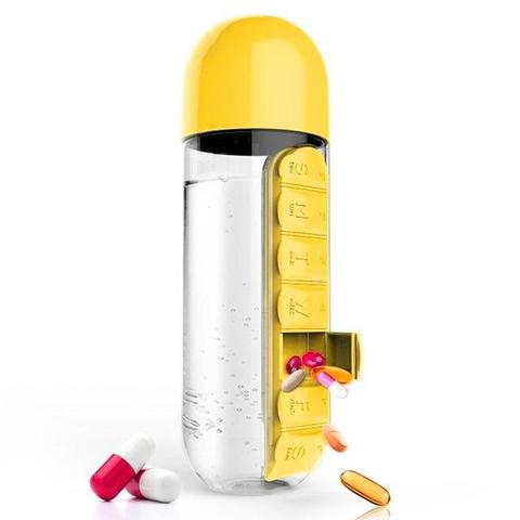 Gadget Gerbil Yellow 20oz Pill Organizer Water Bottle