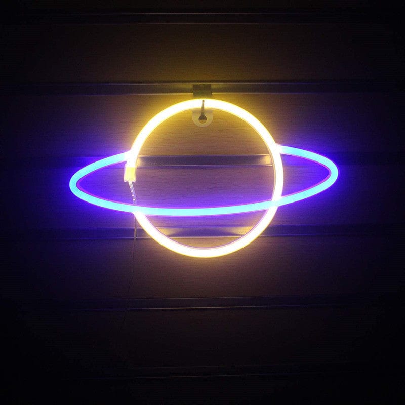 Gadget Gerbil Yellow and Blue Saturn Neon Sign